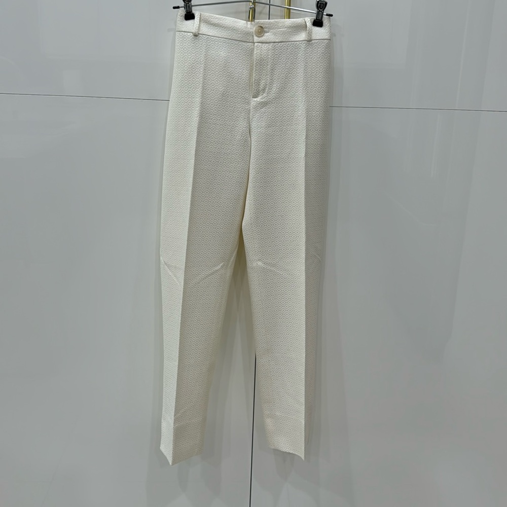 Winter White Woven Jacquard Trousers with slit ankle